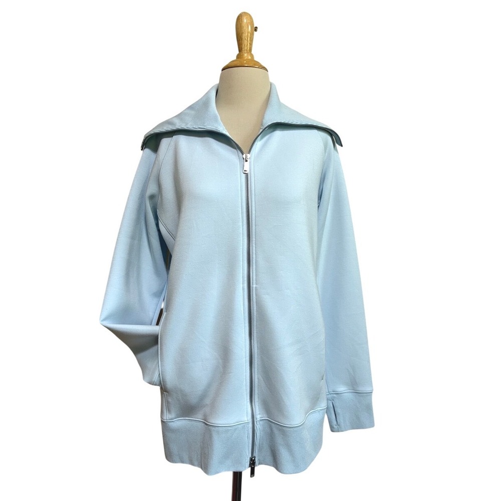 SPANX Small Oversized Powder Blue Full Zip Cowl Neck Sweatshirt Jacket